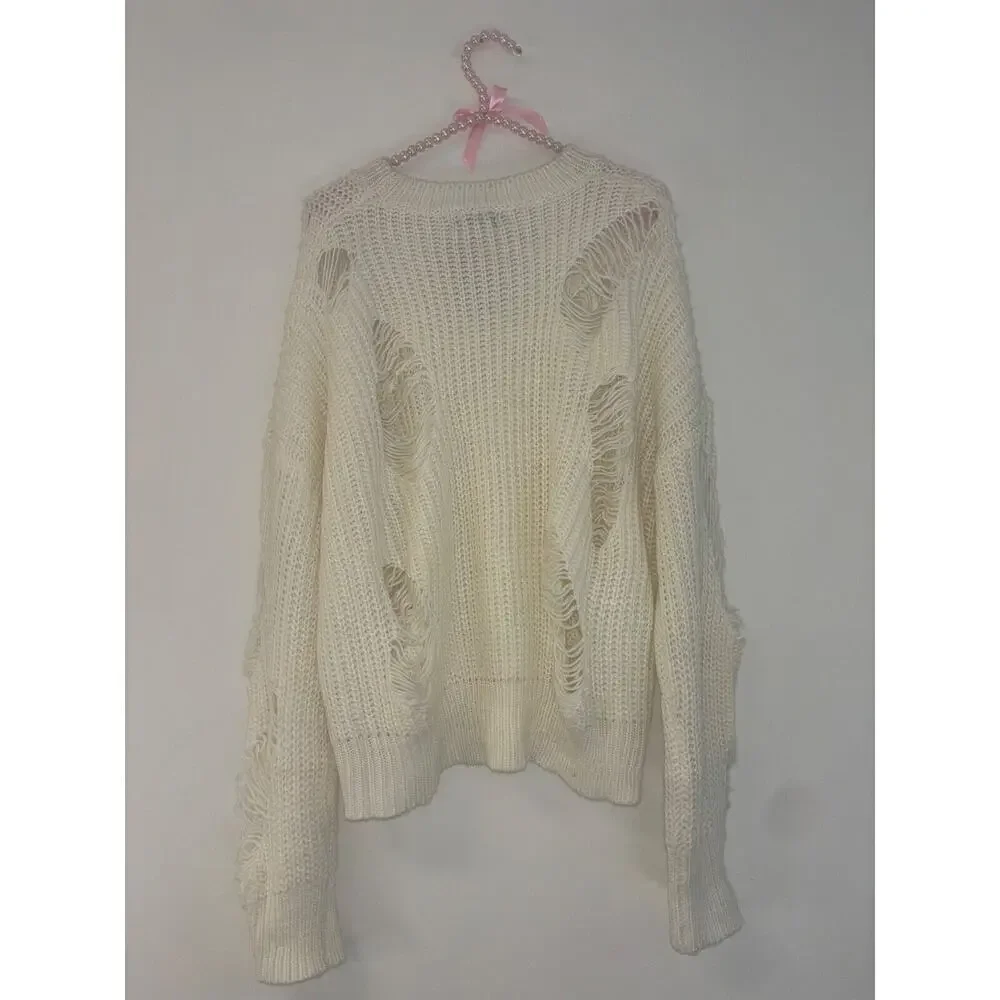 NWT Blue B Boutique Distressed Sweater Ivory‎ Size S/M & M/ L Boho Indie Spring